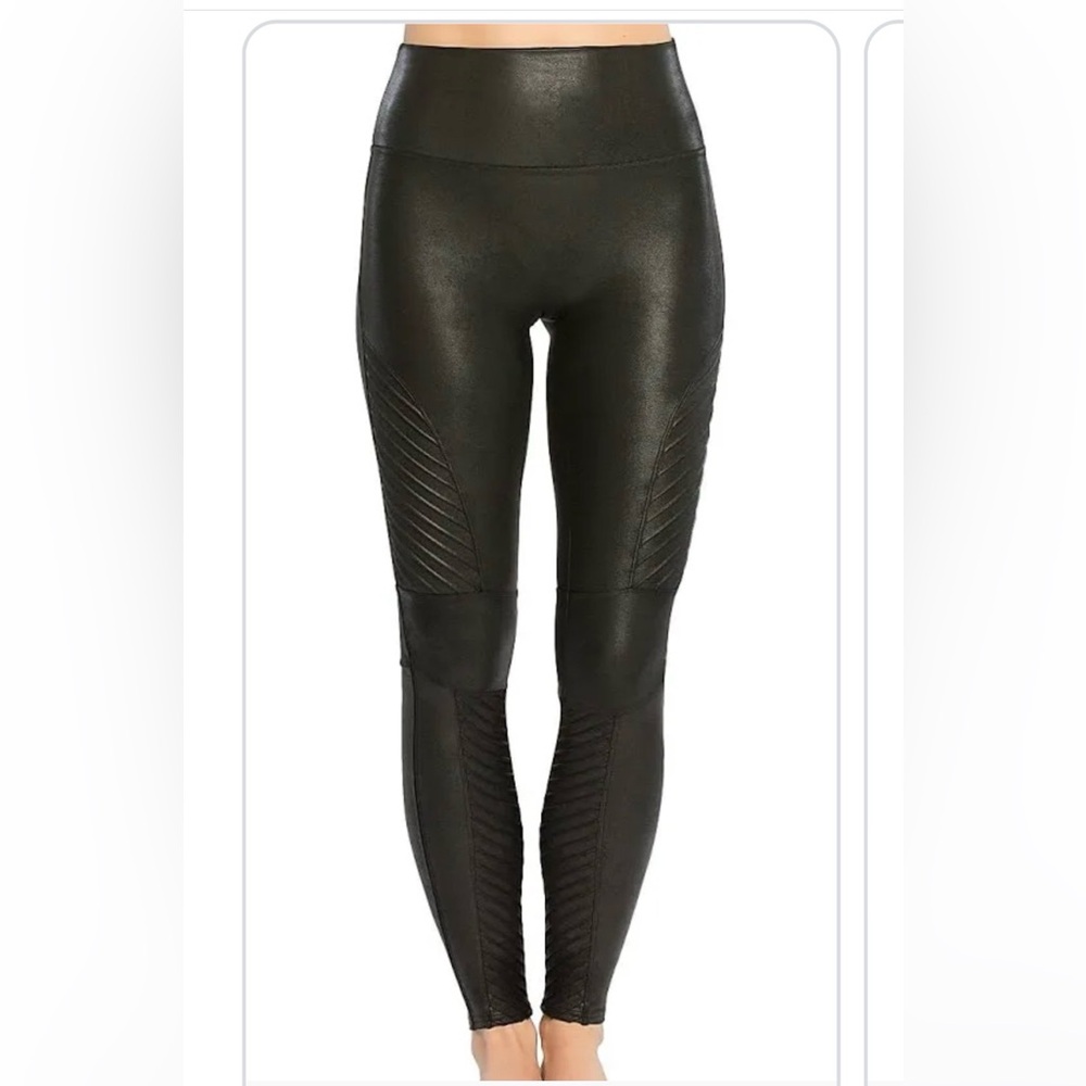 SPANX Black Faux Leather Moto Leggings